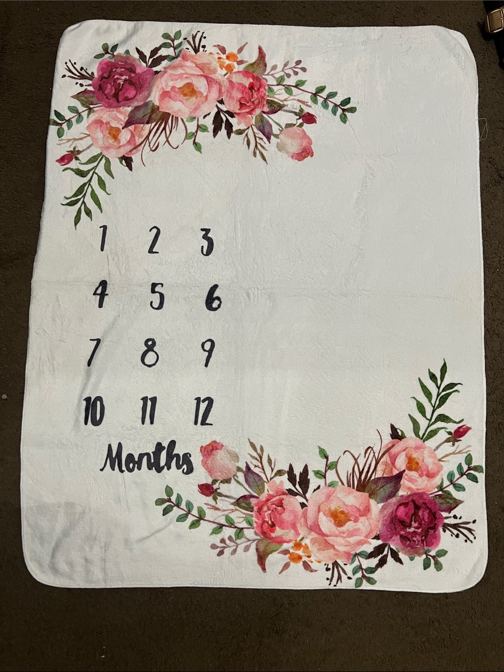 White Floral Monthly Milestone Blanket with Pink Roses